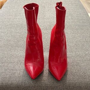 Red Patent Pointed-Toe Women's Ankle Boots